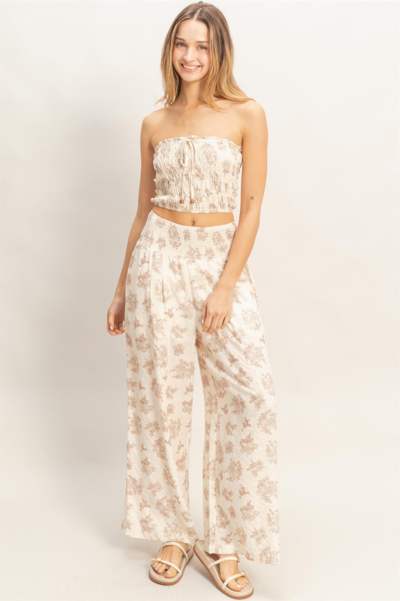 Smocked Tube Top & Wide Leg Pants Set | Women’s Summer Two Piece Outfit - ZumBuys