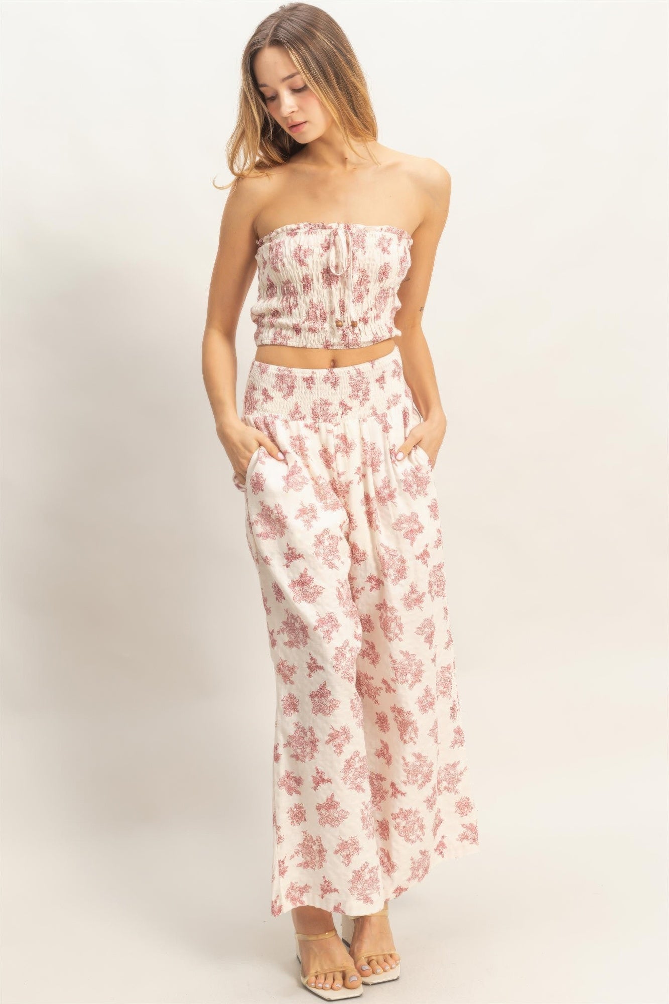 Smocked Tube Top & Wide Leg Pants Set | Women’s Summer Two Piece Outfit - ZumBuys