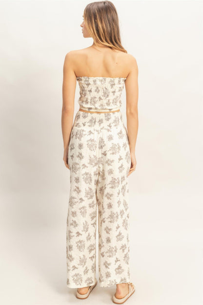 Smocked Tube Top & Wide Leg Pants Set | Women’s Summer Two Piece Outfit - ZumBuys