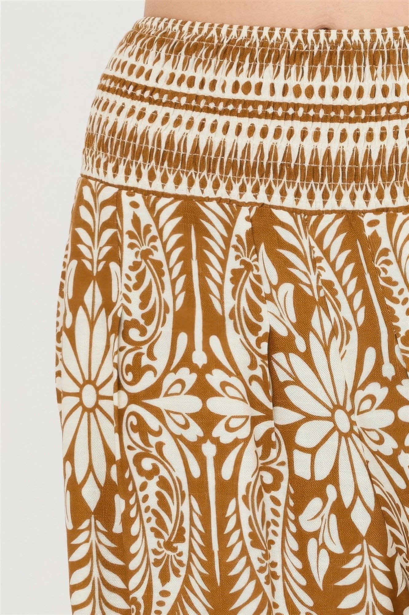 Smocked Waist Floral Pants – Women’s Wide Leg Boho Pants with Pockets - ZumBuys