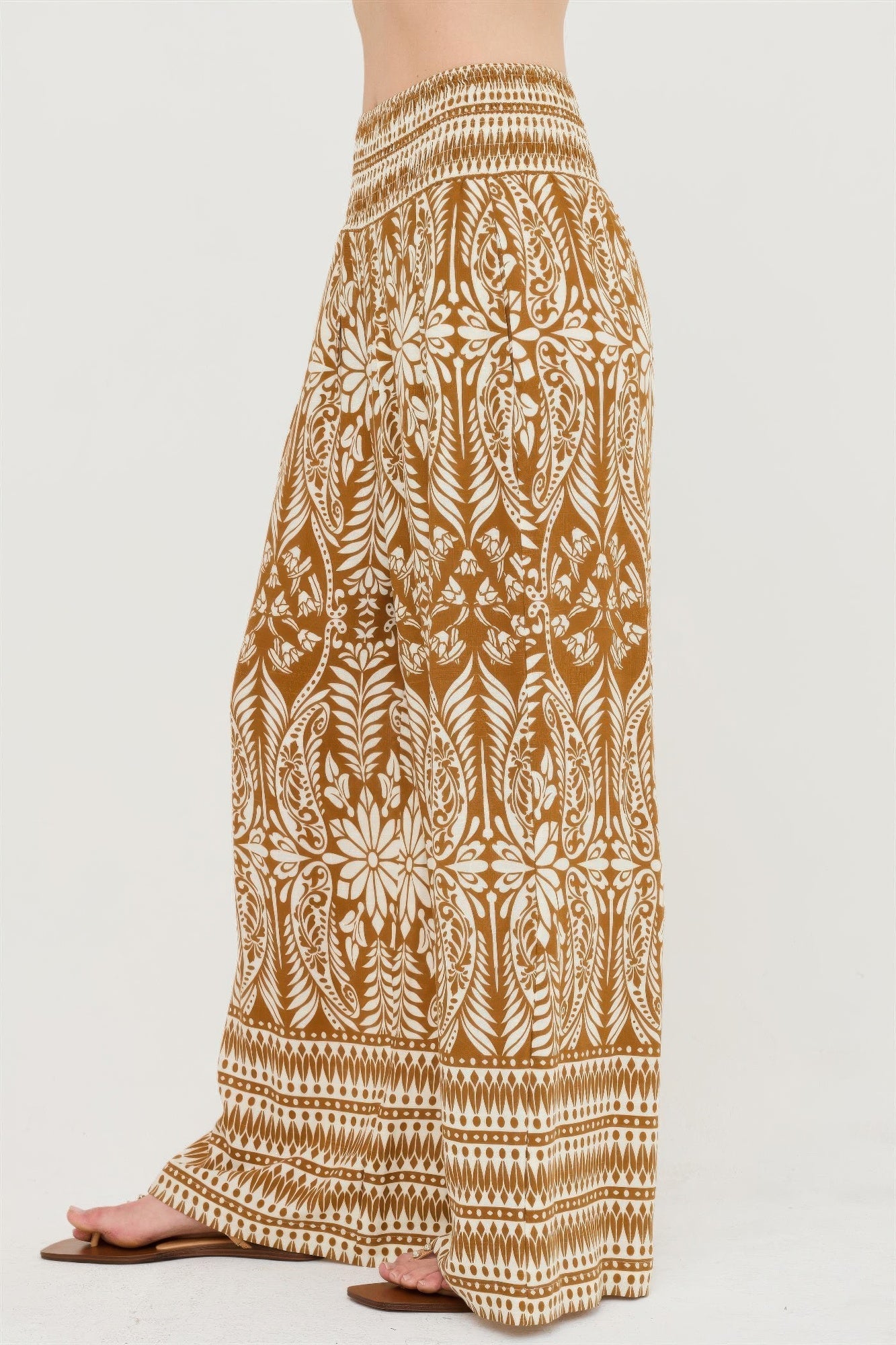 Smocked Waist Floral Pants – Women’s Wide Leg Boho Pants with Pockets - ZumBuys