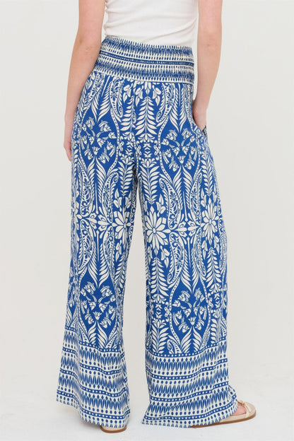 Smocked Waist Floral Pants – Women’s Wide Leg Boho Pants with Pockets - ZumBuys