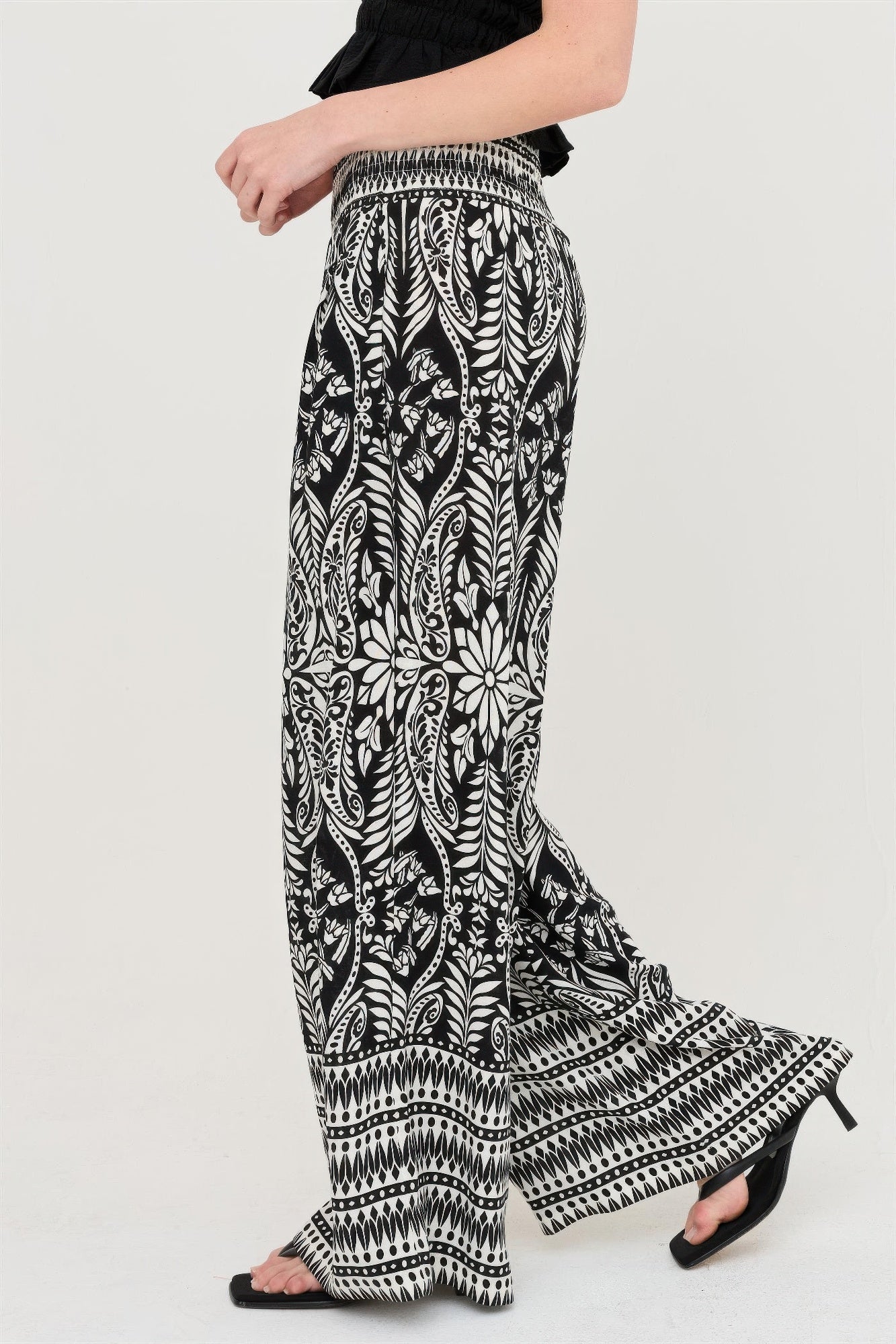 Smocked Waist Floral Pants – Women’s Wide Leg Boho Pants with Pockets - ZumBuys