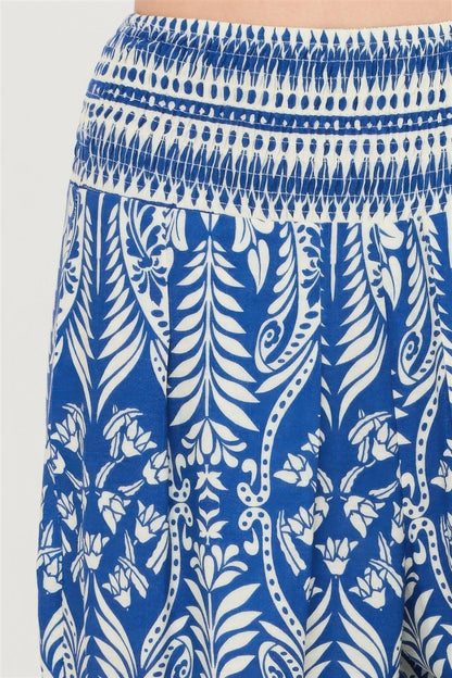Smocked Waist Floral Pants – Women’s Wide Leg Boho Pants with Pockets - ZumBuys