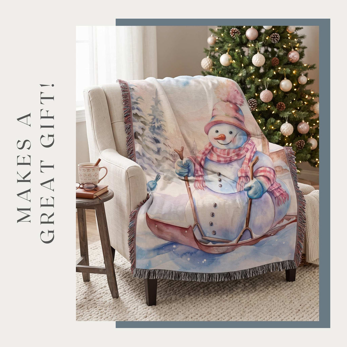 Snowman Sled Adventure Woven Blanket - ZumBuys
