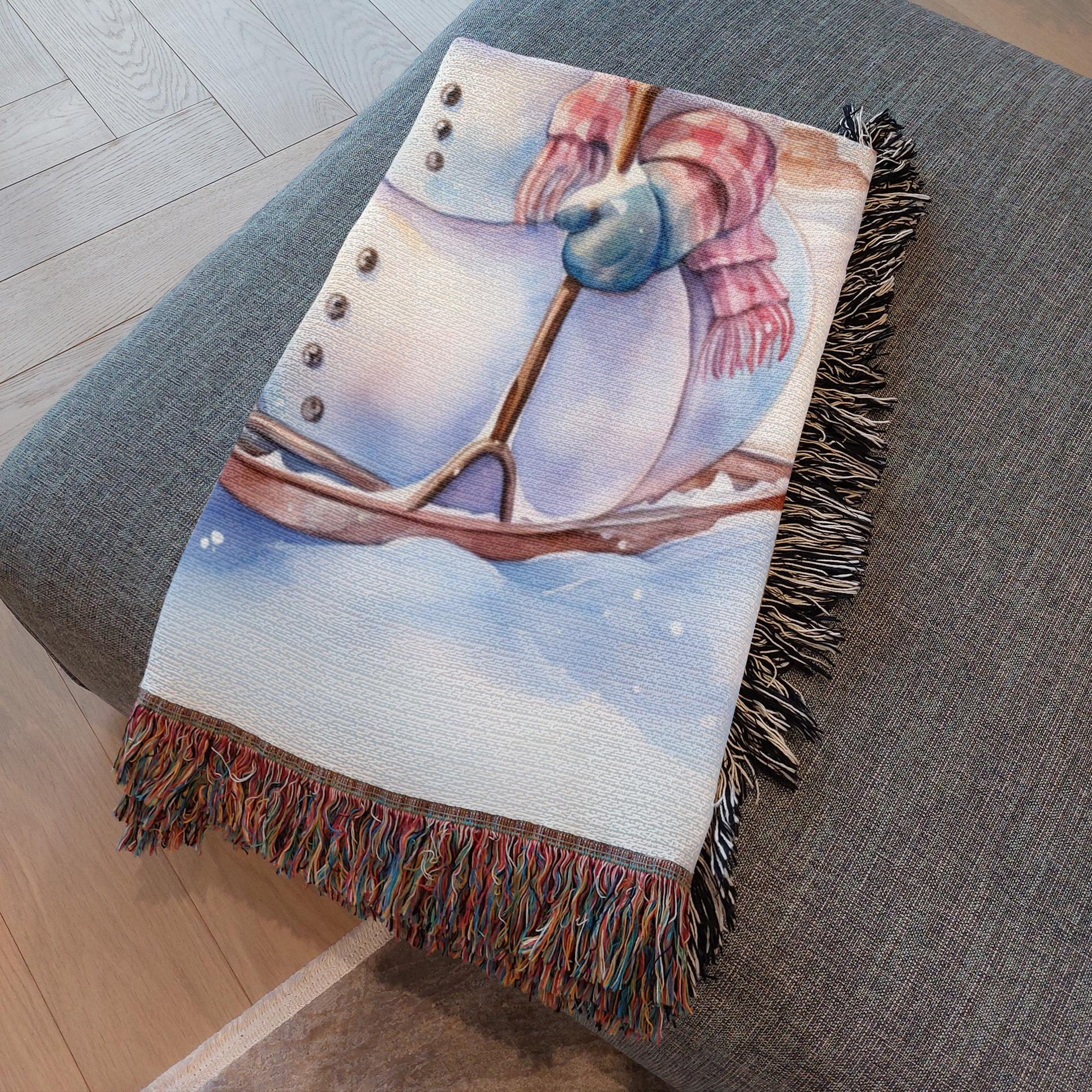 Snowman Sled Adventure Woven Blankets - ZumBuys