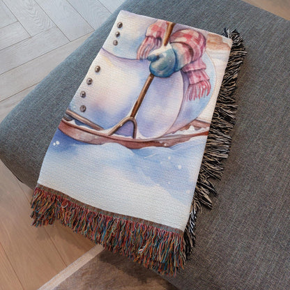 Snowman Sled Adventure Woven Blankets - ZumBuys