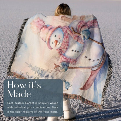 Snowman Sled Adventure Woven Blankets - ZumBuys