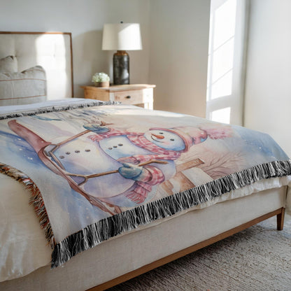 Snowman Sled Adventure Woven Blankets - ZumBuys