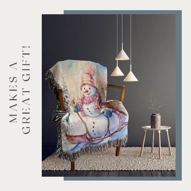 Snowman Sled Adventure Woven Blankets - ZumBuys