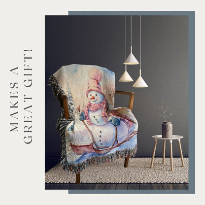 Snowman Sled Adventure Woven Blankets - ZumBuys