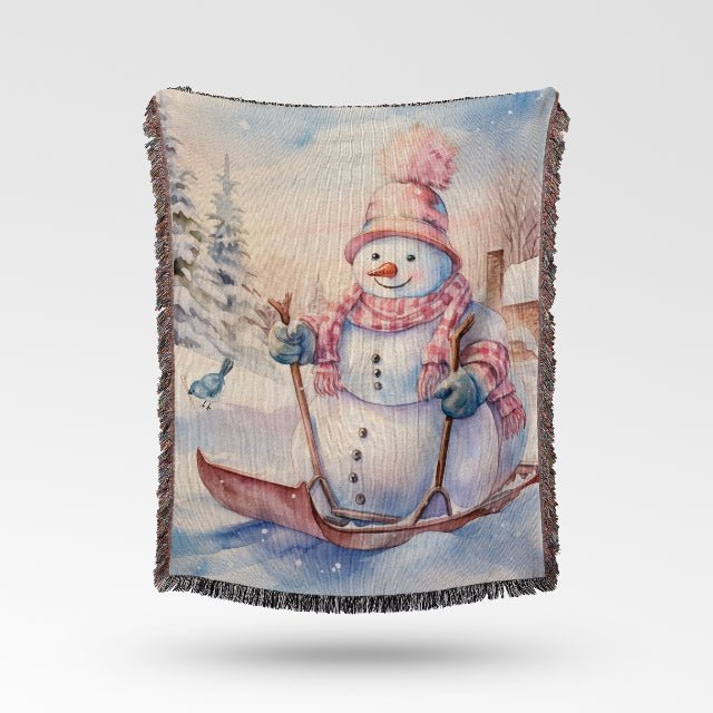 Snowman Sled Adventure Woven Blankets - ZumBuys