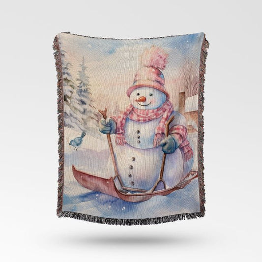 Snowman Sled Adventure Woven Blankets - ZumBuys