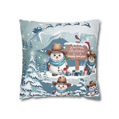 Snowy Cowboy Holiday Square Pillow Cover - ZumBuys