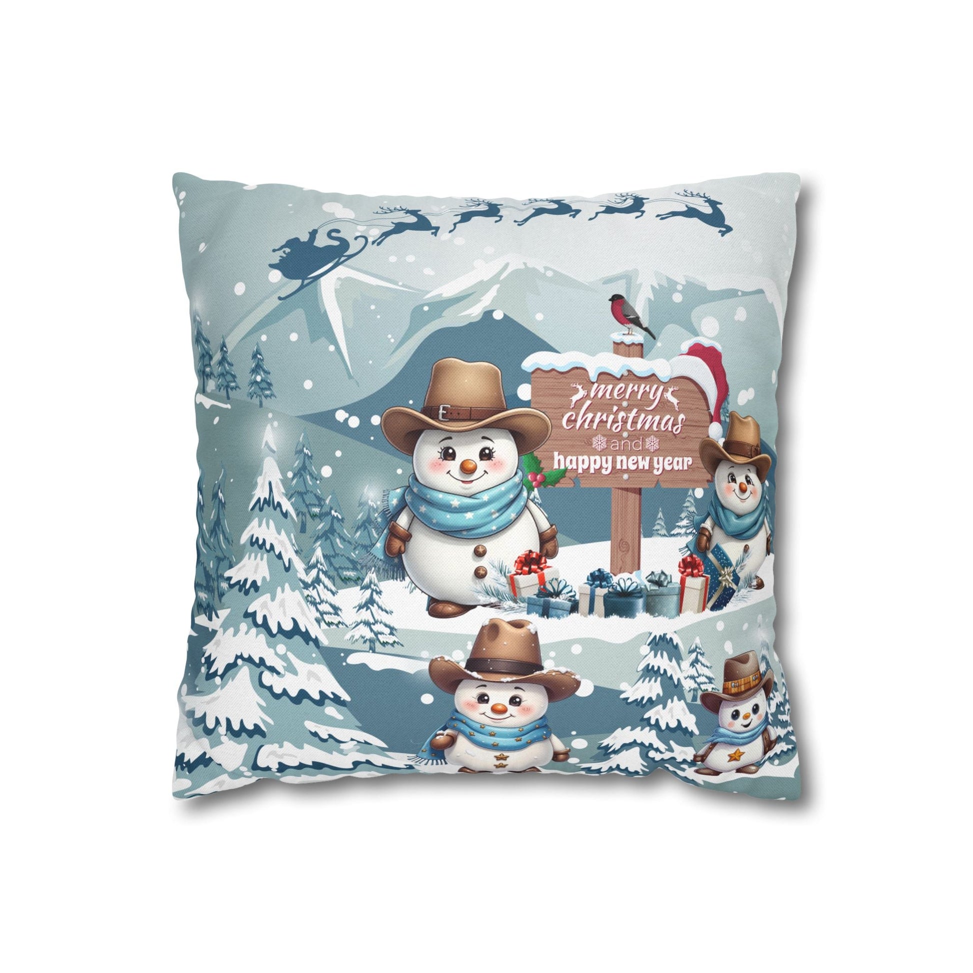 Snowy Cowboy Holiday Square Pillow Cover - ZumBuys