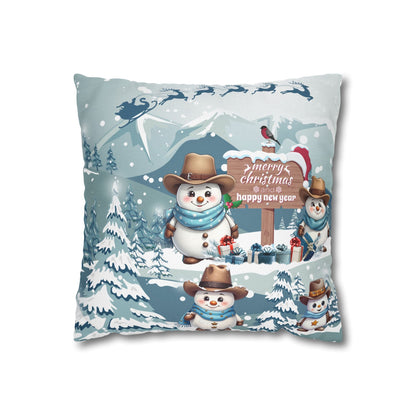 Snowy Cowboy Holiday Square Pillow Cover - ZumBuys