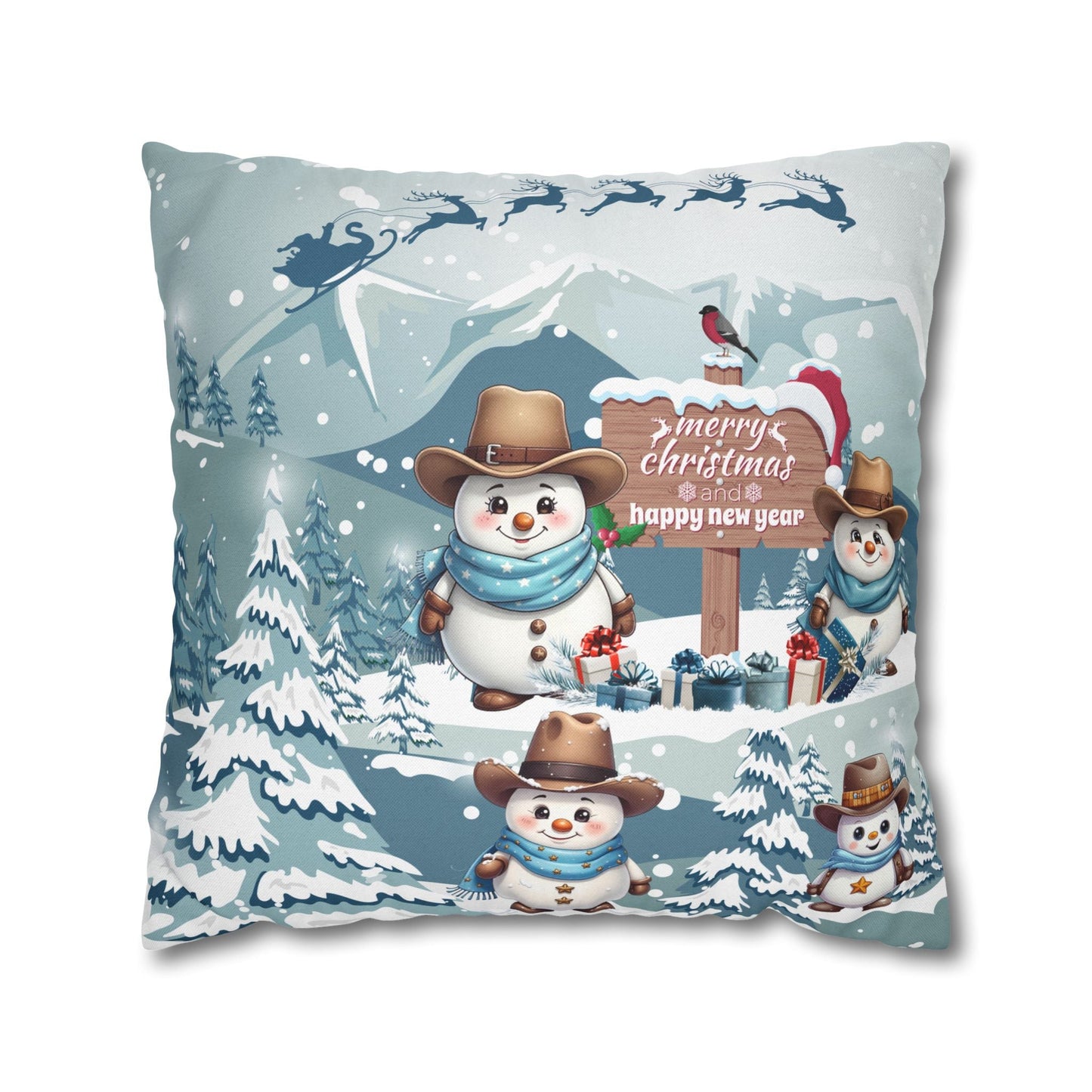 Snowy Cowboy Holiday Square Pillow Cover - ZumBuys