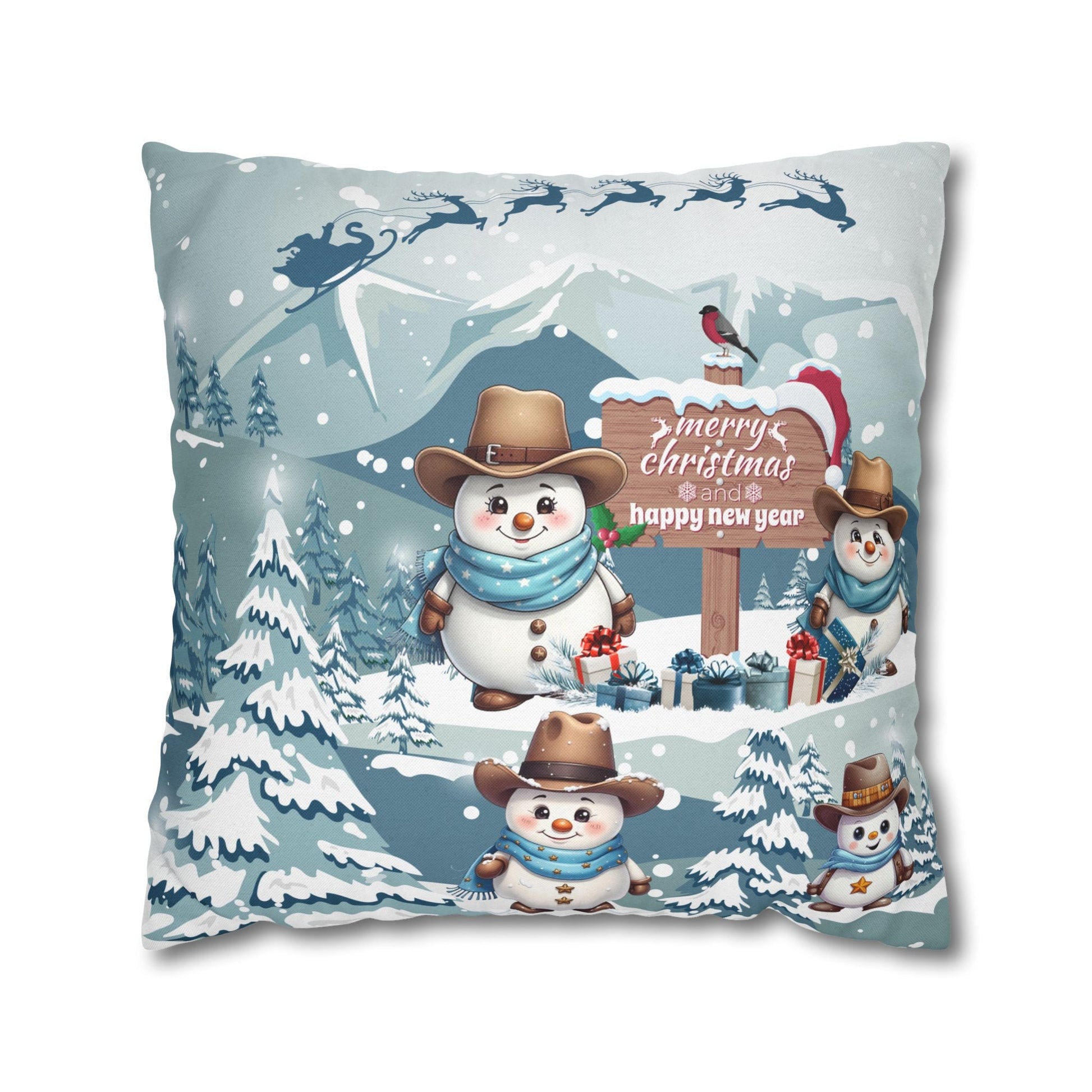 Snowy Cowboy Holiday Square Pillow Cover - ZumBuys