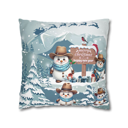 Snowy Cowboy Holiday Square Pillow Cover - ZumBuys