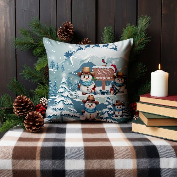 Snowy Cowboy Holiday Square Pillow Cover - ZumBuys