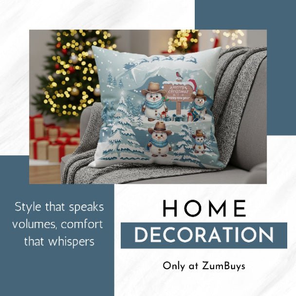 Snowy Cowboy Holiday Square Pillow Cover - ZumBuys