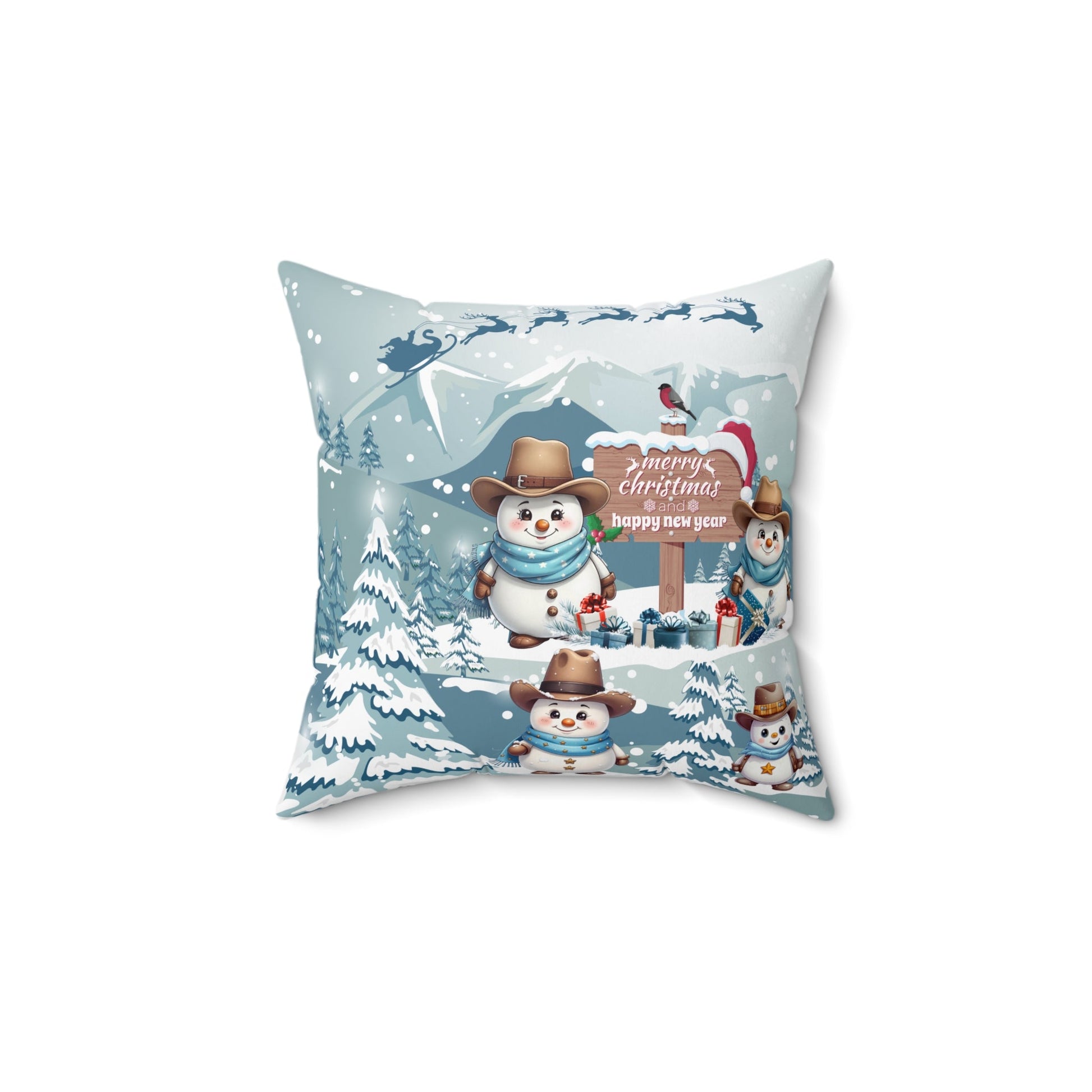 Snowy Cowboy Holiday Square Pillow - ZumBuys