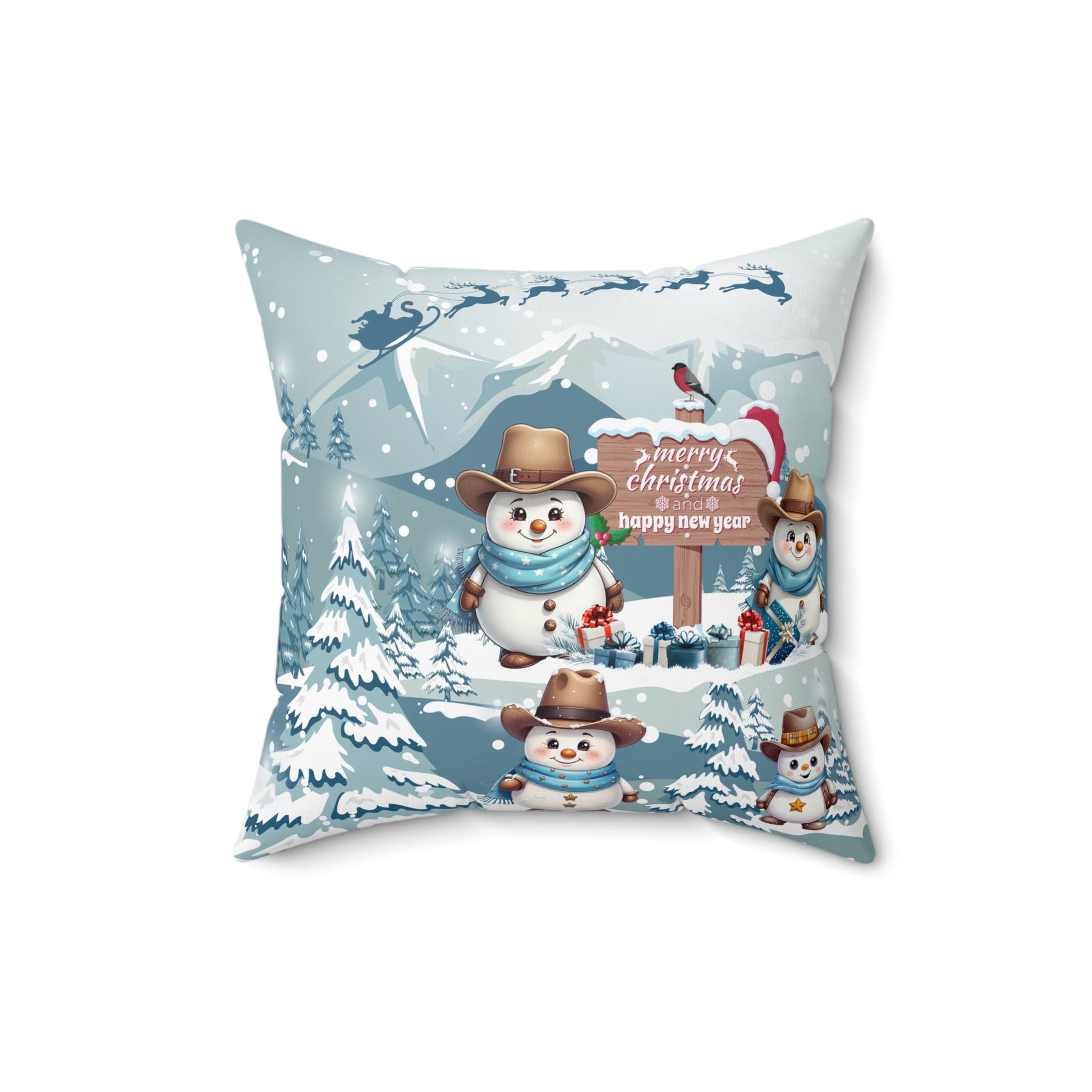 Snowy Cowboy Holiday Square Pillow - ZumBuys