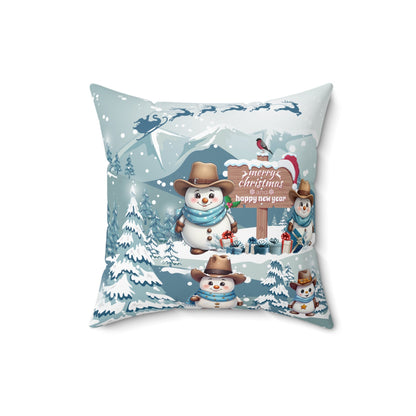Snowy Cowboy Holiday Square Pillow - ZumBuys
