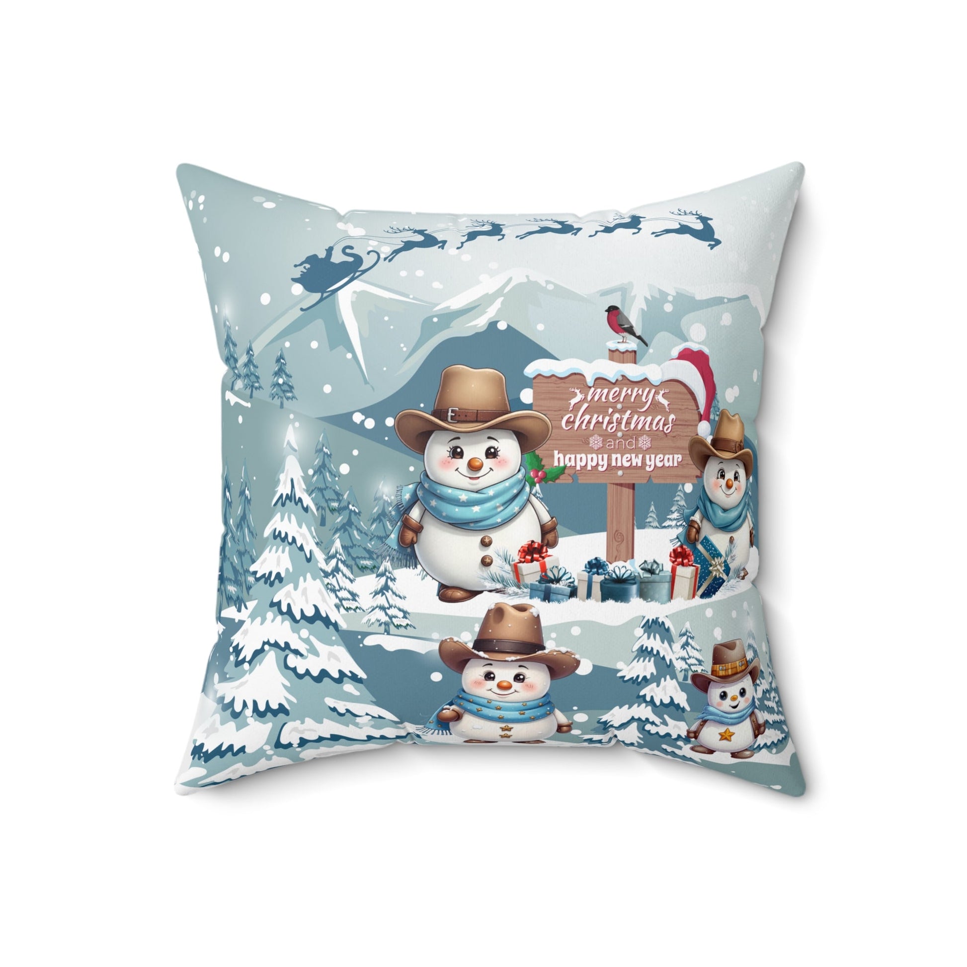 Snowy Cowboy Holiday Square Pillow - ZumBuys