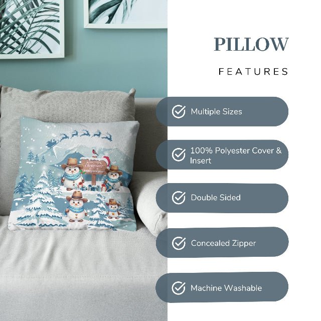 Snowy Cowboy Holiday Square Pillow - ZumBuys