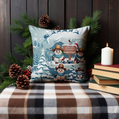 Snowy Cowboy Holiday Square Pillow - ZumBuys