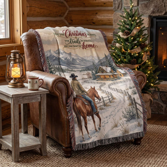 Snowy Cowboy Holiday Woven Blanket - ZumBuys