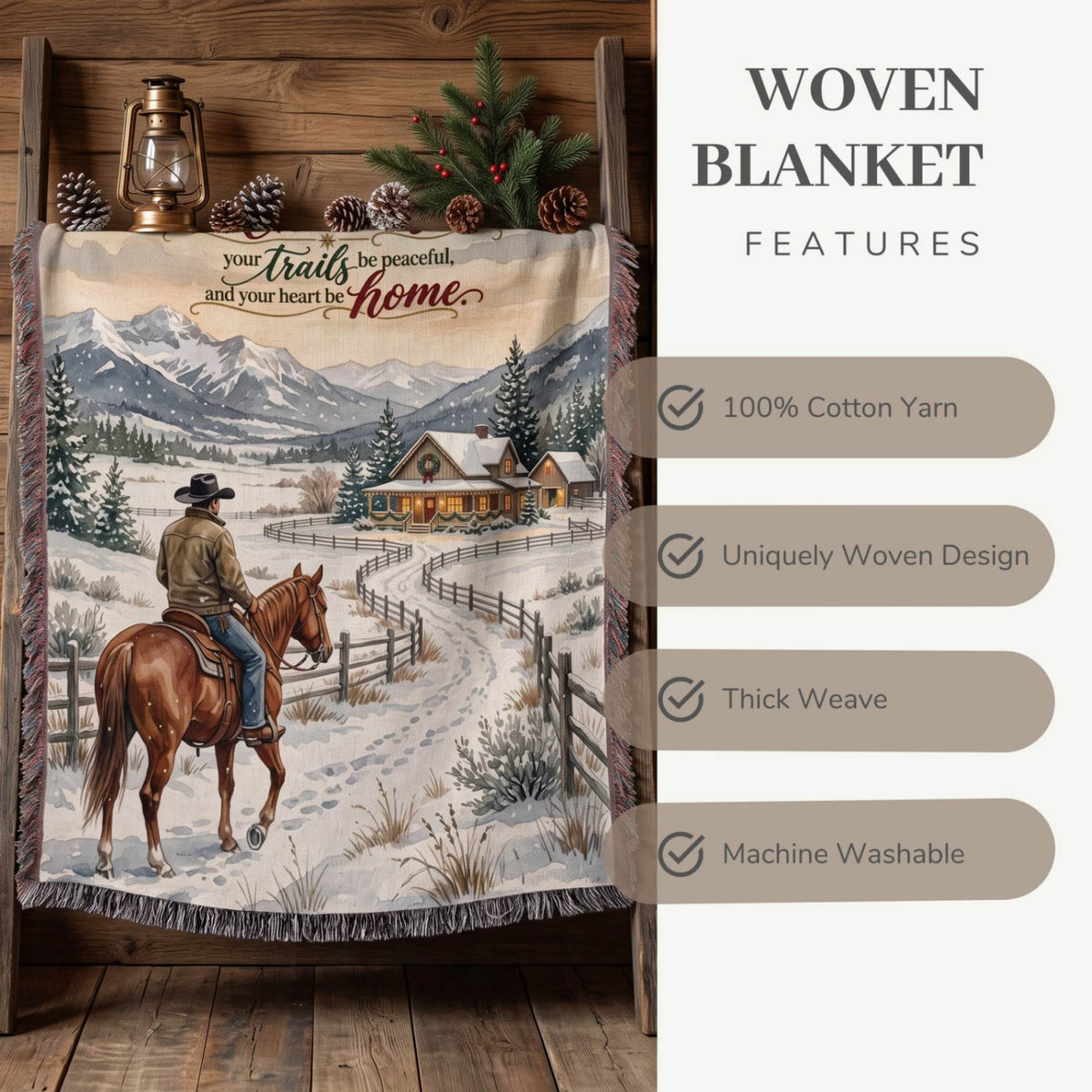 Snowy Cowboy Holiday Woven Blanket - ZumBuys