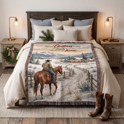Snowy Cowboy Holiday Woven Blanket - ZumBuys
