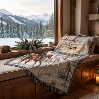 Snowy Cowboy Holiday Woven Blanket - ZumBuys
