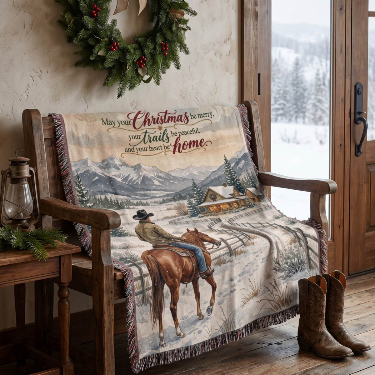 Snowy Cowboy Holiday Woven Blanket - ZumBuys