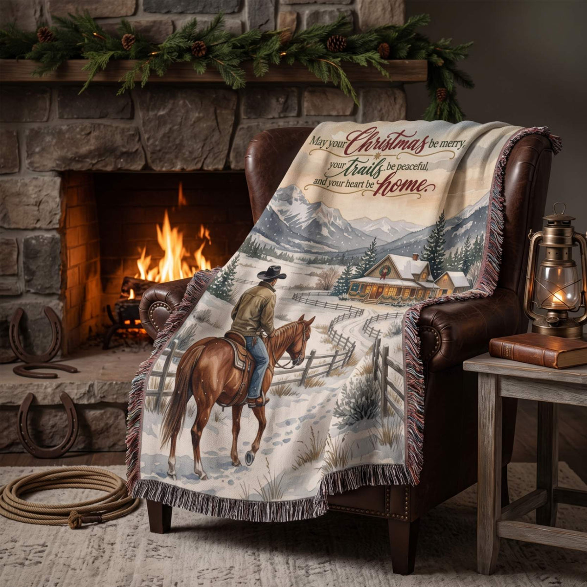 Snowy Cowboy Holiday Woven Blanket - ZumBuys
