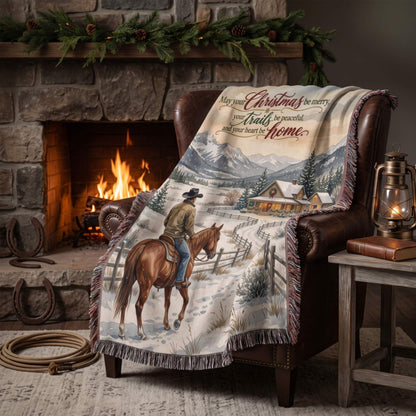 Snowy Cowboy Holiday Woven Blanket - ZumBuys