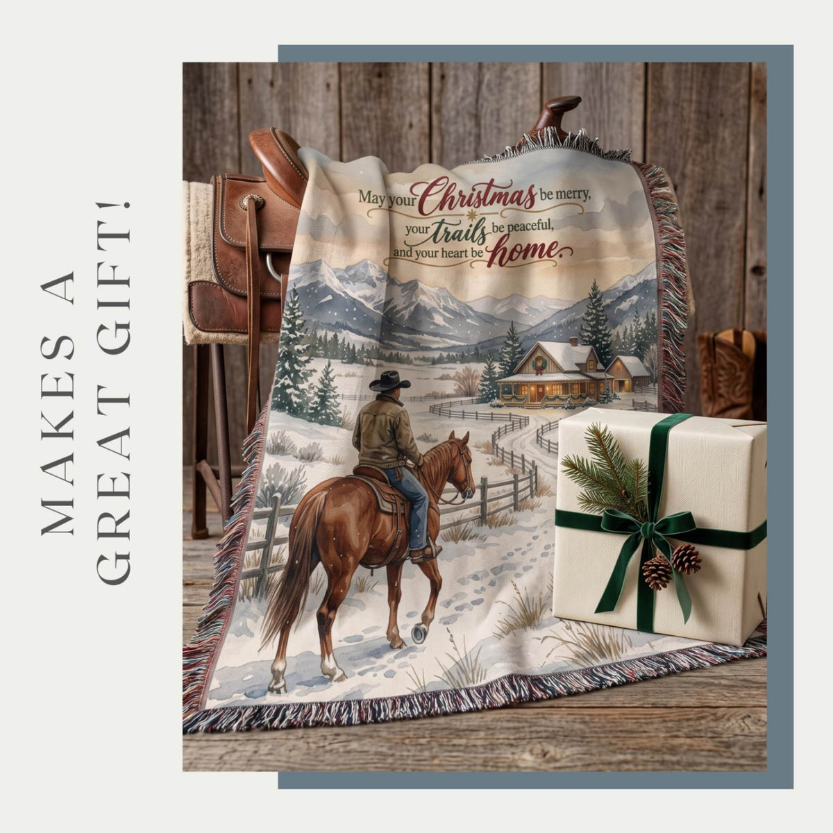 Snowy Cowboy Holiday Woven Blanket - ZumBuys