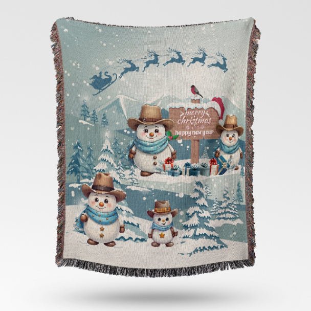 Snowy Cowboy Holiday Woven Blankets - ZumBuys