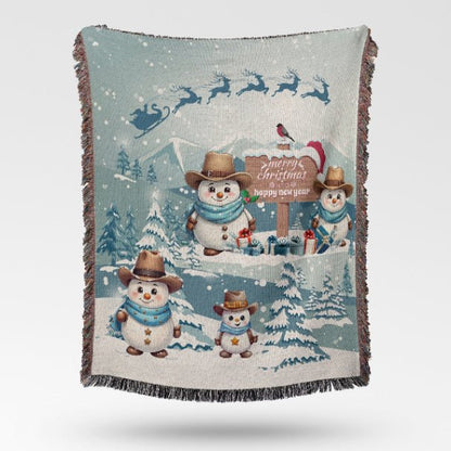 Snowy Cowboy Holiday Woven Blankets - ZumBuys