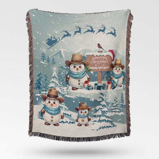 Snowy Cowboy Holiday Woven Blankets - ZumBuys