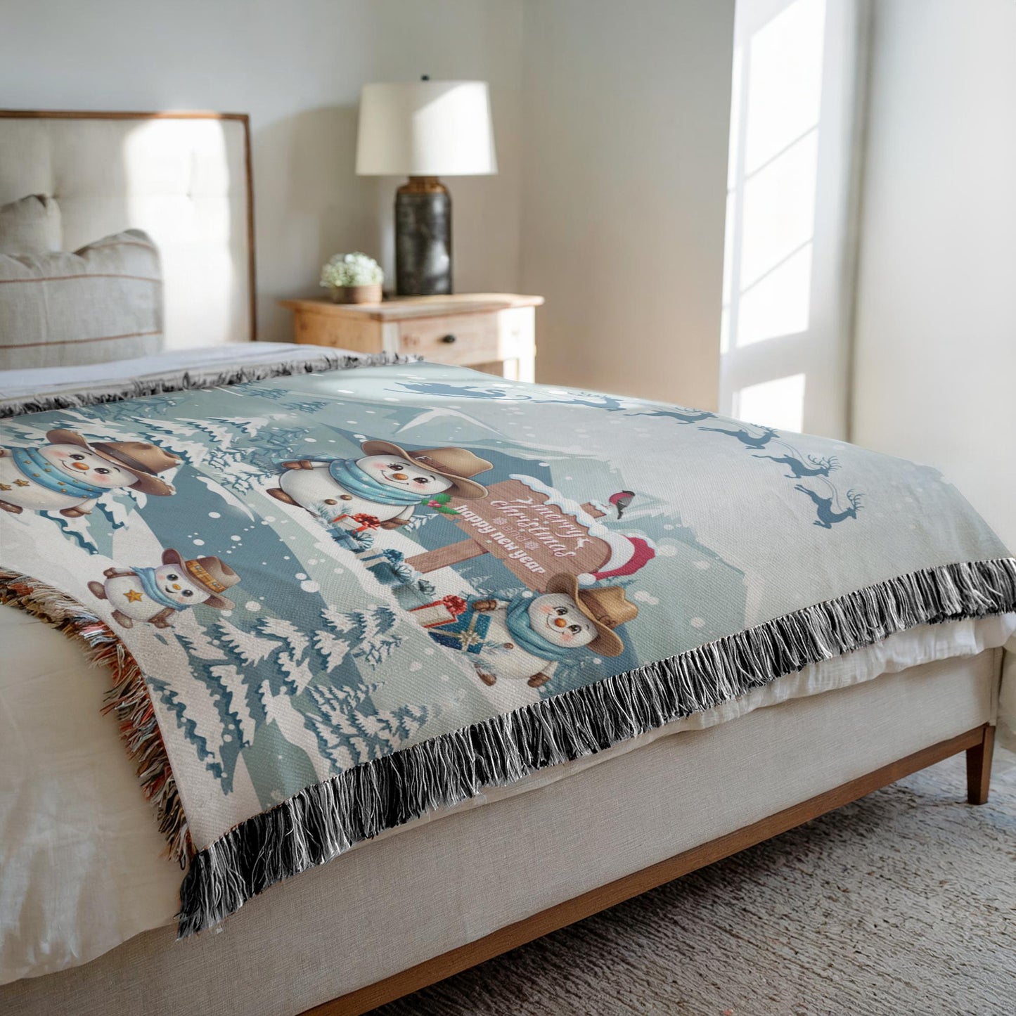 Snowy Cowboy Holiday Woven Blankets - ZumBuys