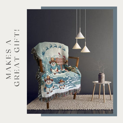 Snowy Cowboy Holiday Woven Blankets - ZumBuys