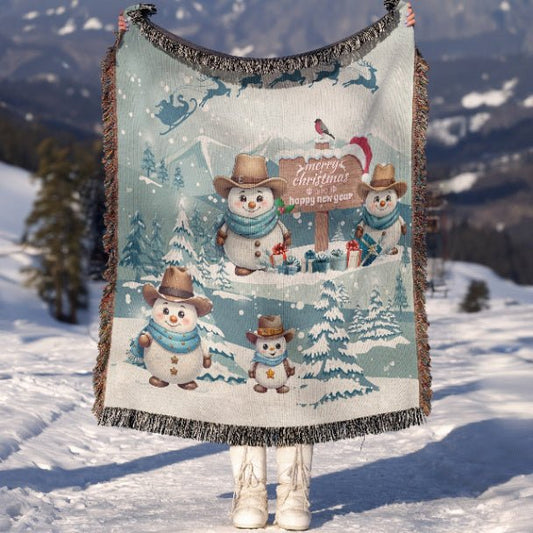 Snowy Cowboy Holiday Woven Blankets - ZumBuys