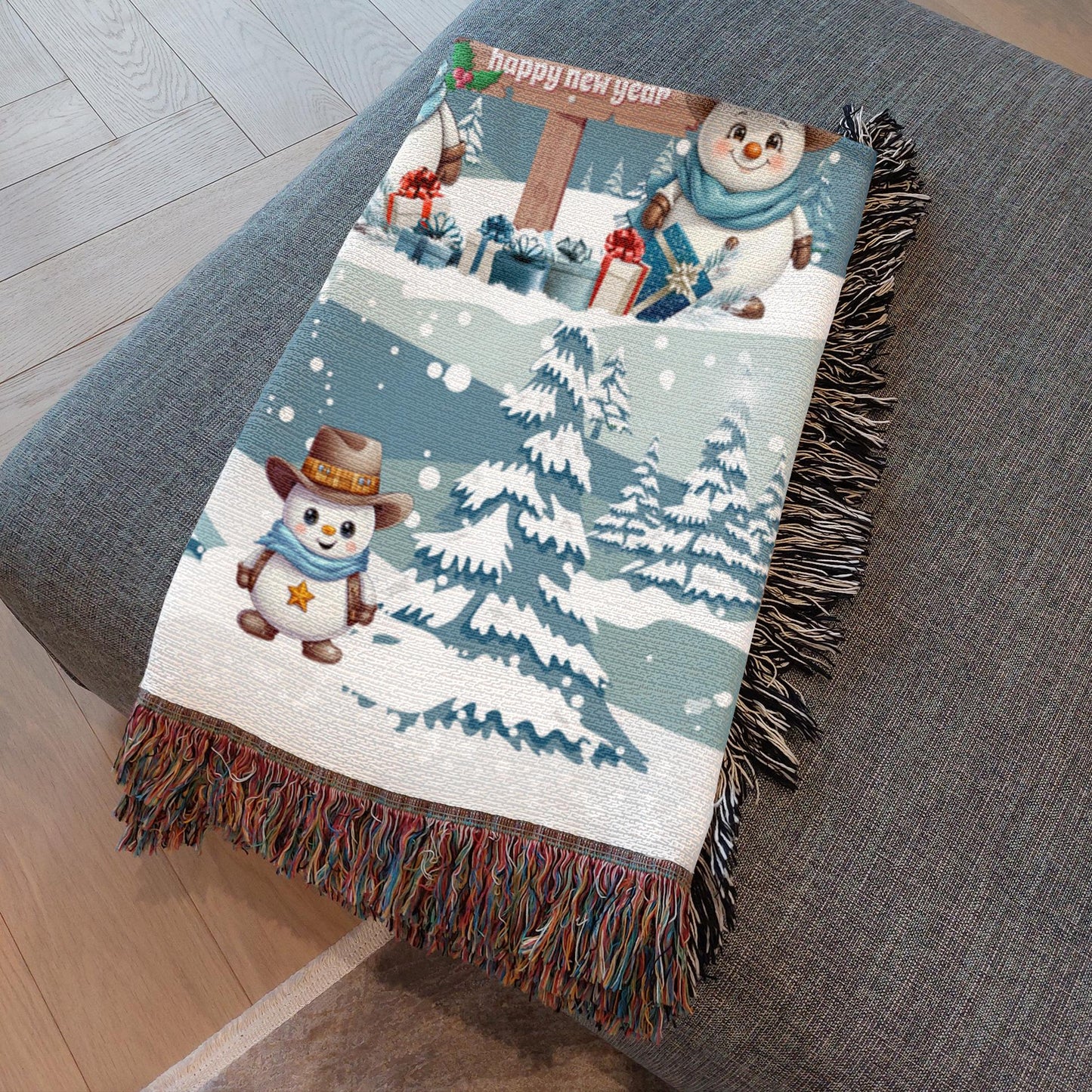 Snowy Cowboy Holiday Woven Blankets - ZumBuys
