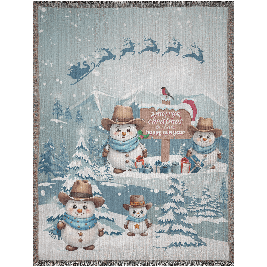 Snowy Cowboy Holiday Woven Blankets - ZumBuys