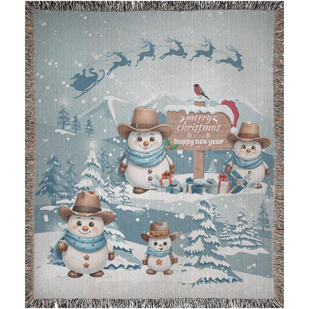 Snowy Cowboy Holiday Woven Blankets - ZumBuys