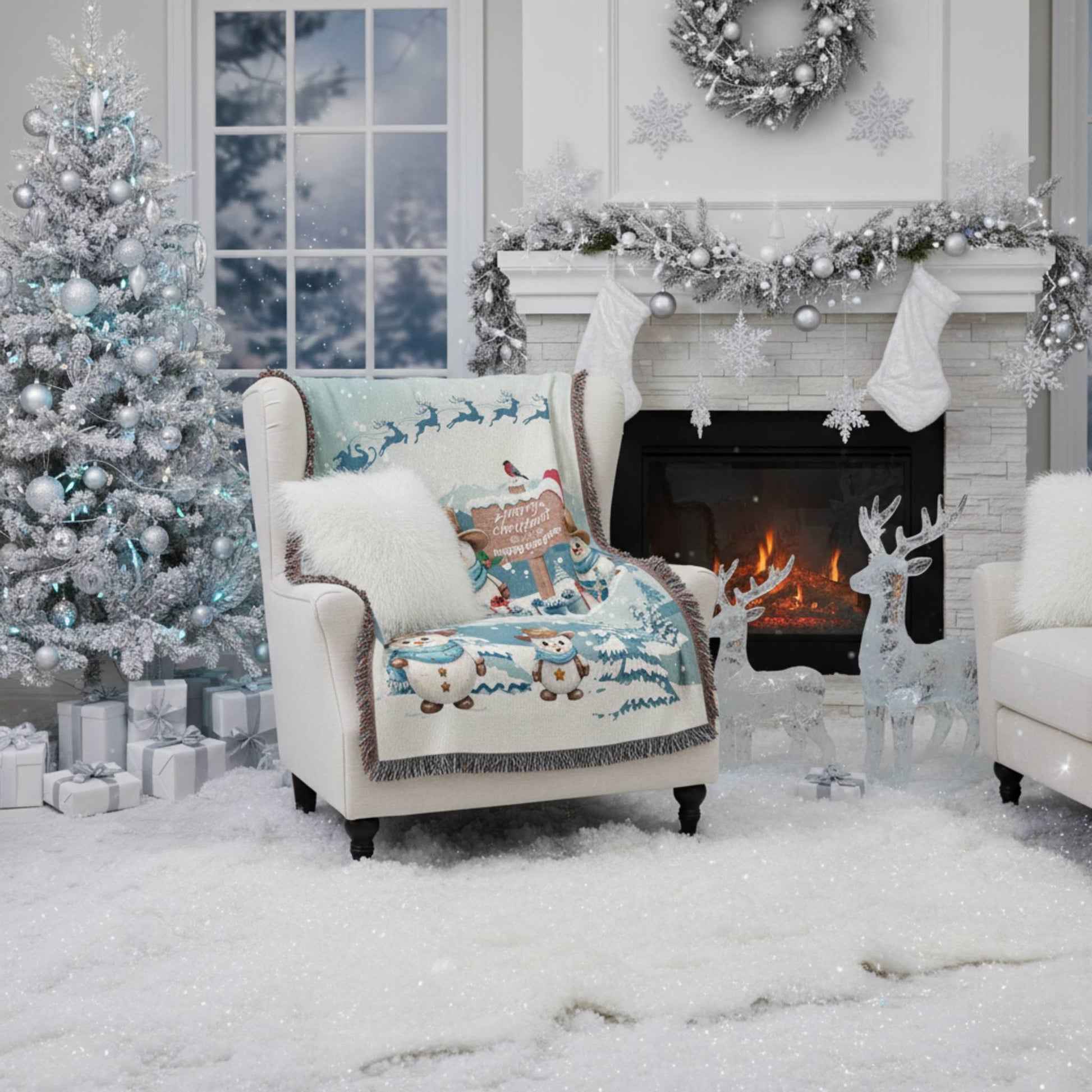 Snowy Cowboy Holiday Woven Blankets - ZumBuys