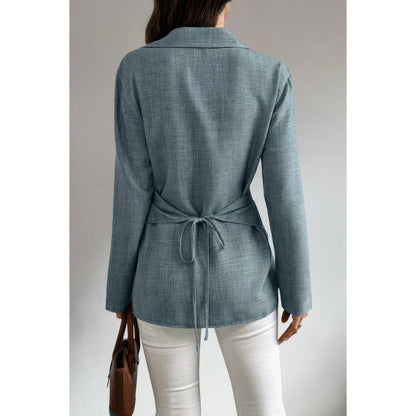 Solid Crossed Button Long Sleeve Blouse - ZumBuys